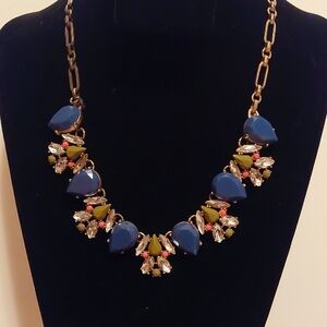 J. Crew Blue and Gold Necklace with Green Accents